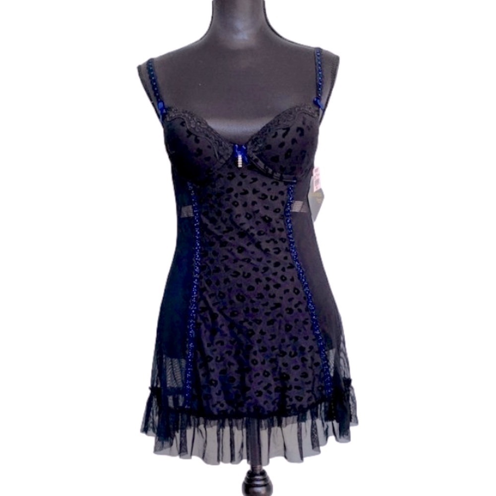 NWT Seductivewear Cinema Etoile Cheetah Fitted Babydoll Top Thong Lingerie Set